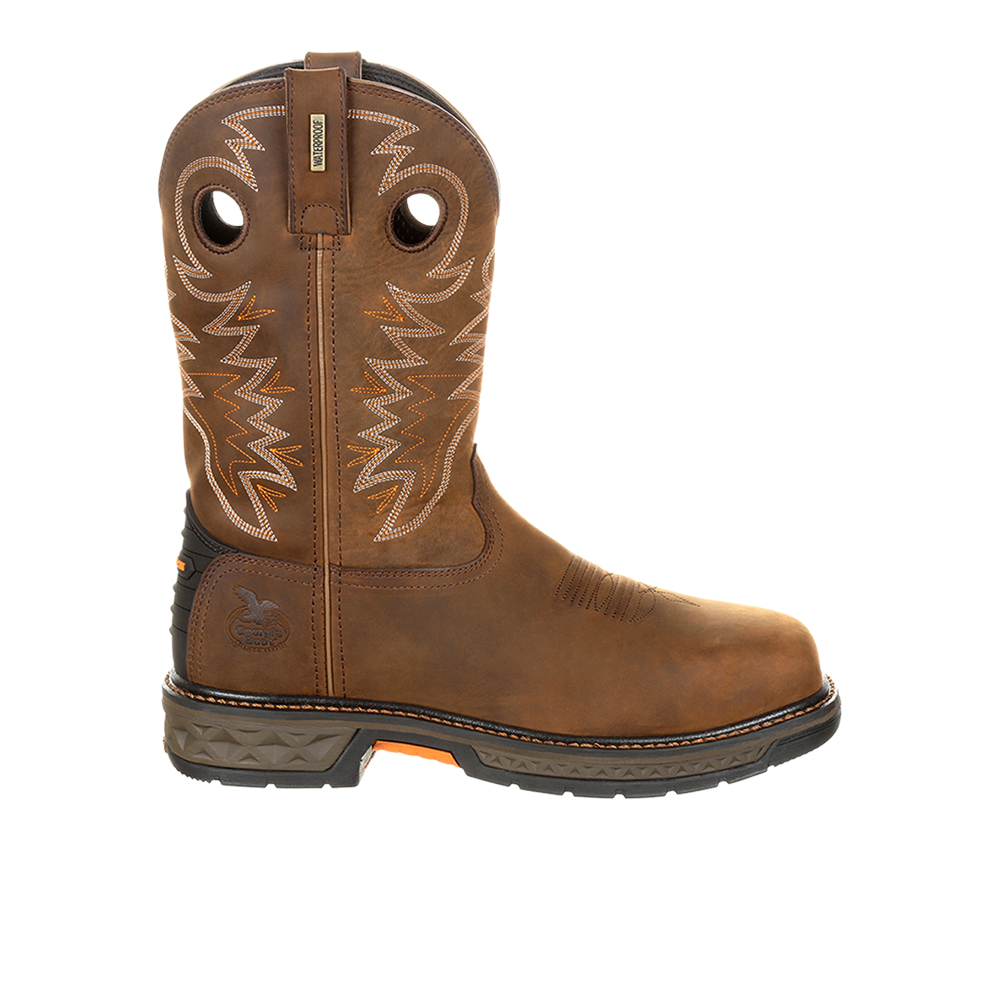 Men's Waterproof Pull-On Boot, 9 M, Alloy Toe, 11 in H, Brown, GB00224
