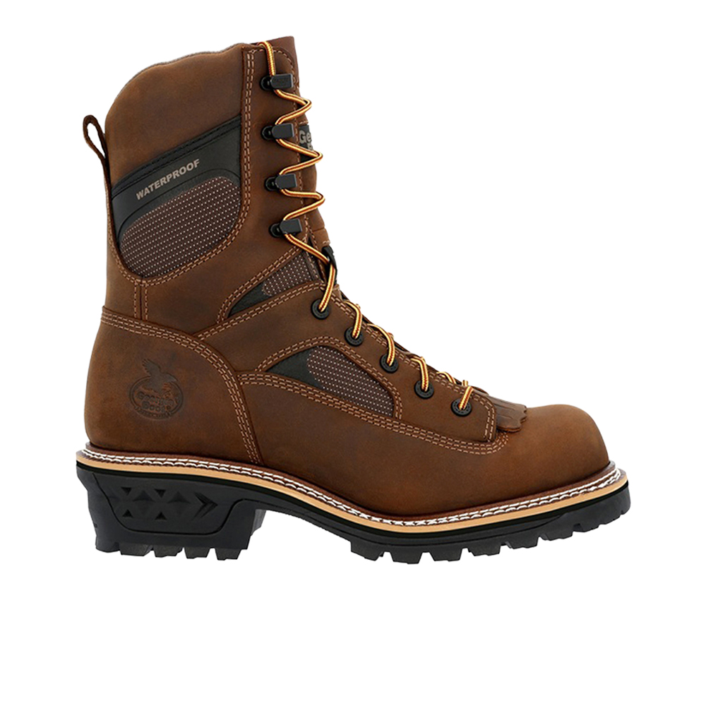 Georgia Boots Men's LTX 9" Logger Waterproof Composite Toe Work Boots, Size 8, Brown