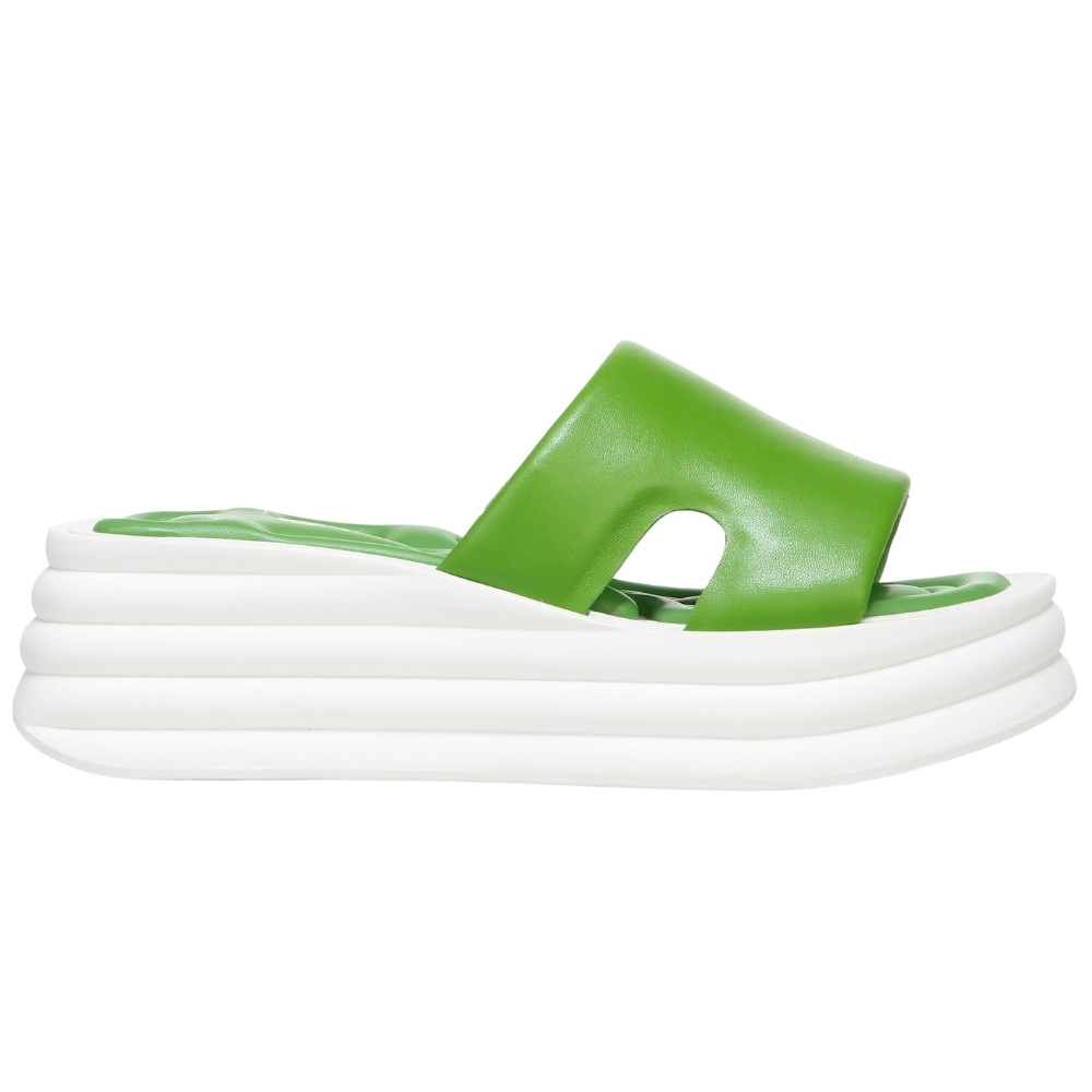 green platform flip flops