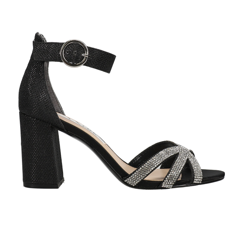 black glitter block heel sandals