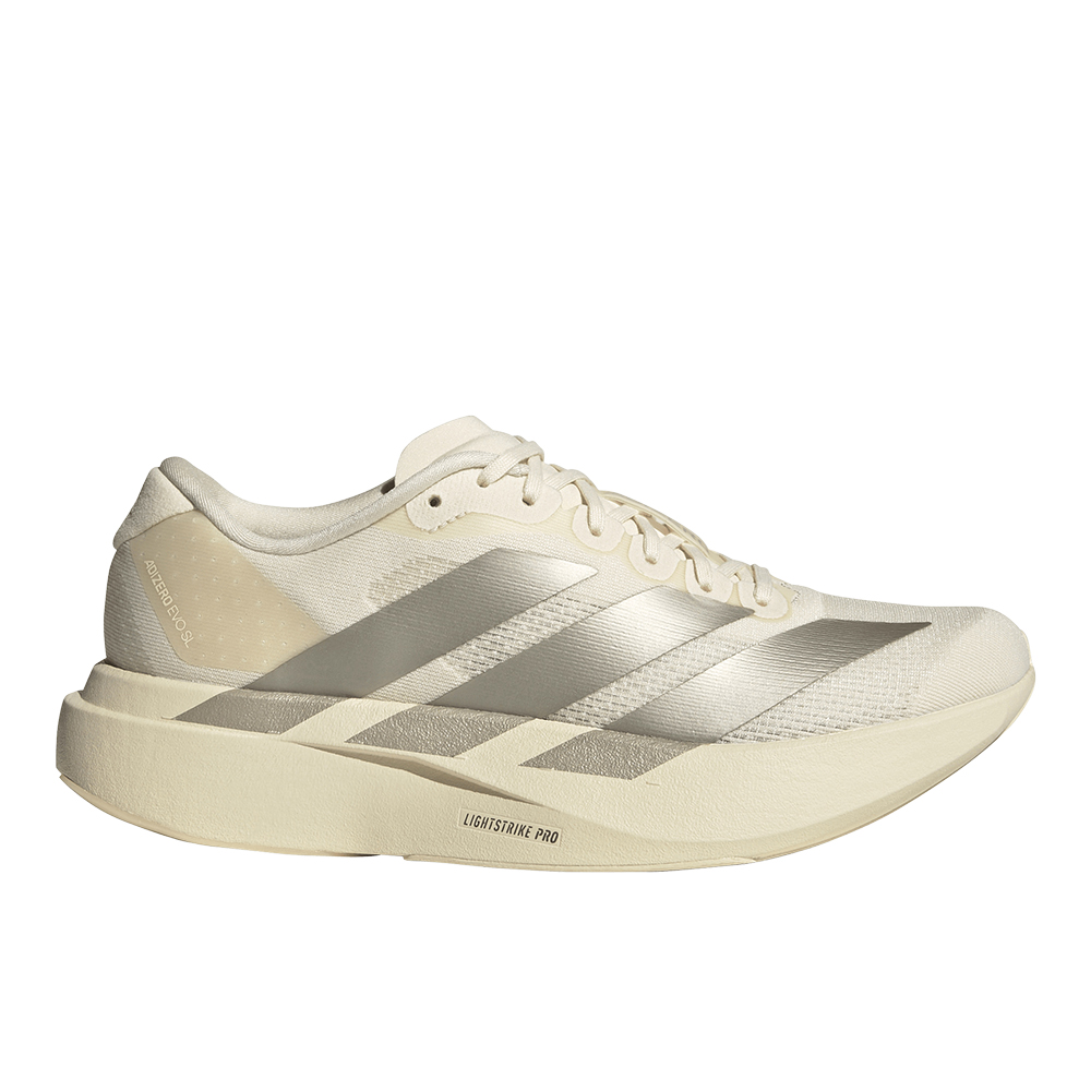 Adidas Women's Adizero Evo SL Running Shoe in Wonder White / Cyber Metallic / Warm Vanilla - Size: 8