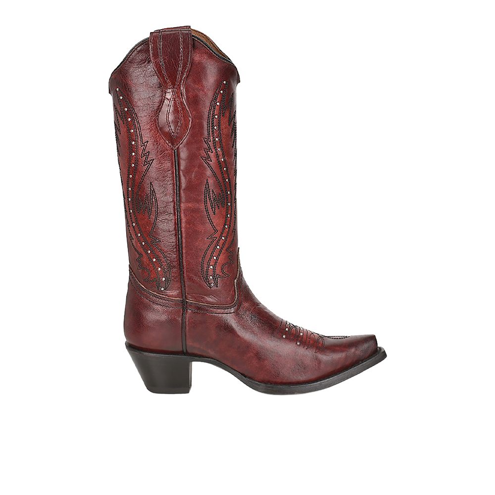Circle G by Corral Wine Embroidered Studded Pull On Snip Toe Cowboy Boots