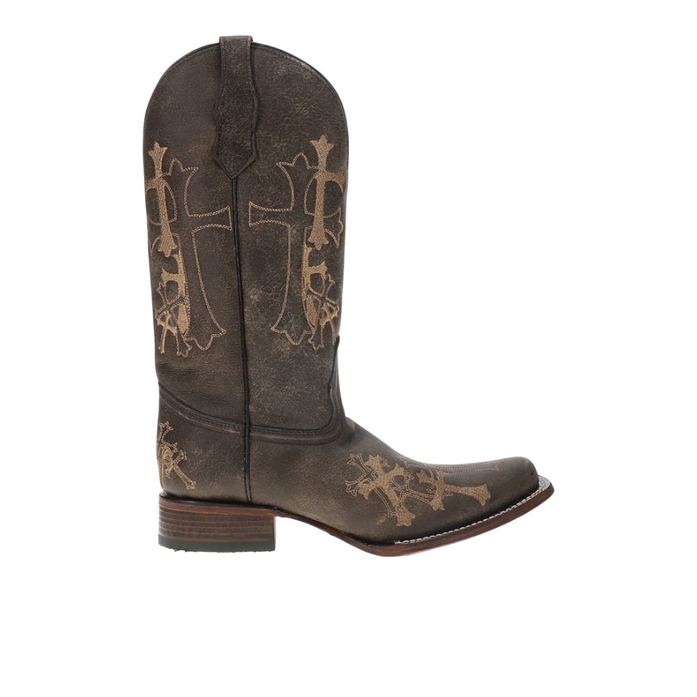 CORRAL Womens Brown/ Beige Side Cross Embroidery Sq Toe, Size: 9, Width: M (L5042-LD-M-9)