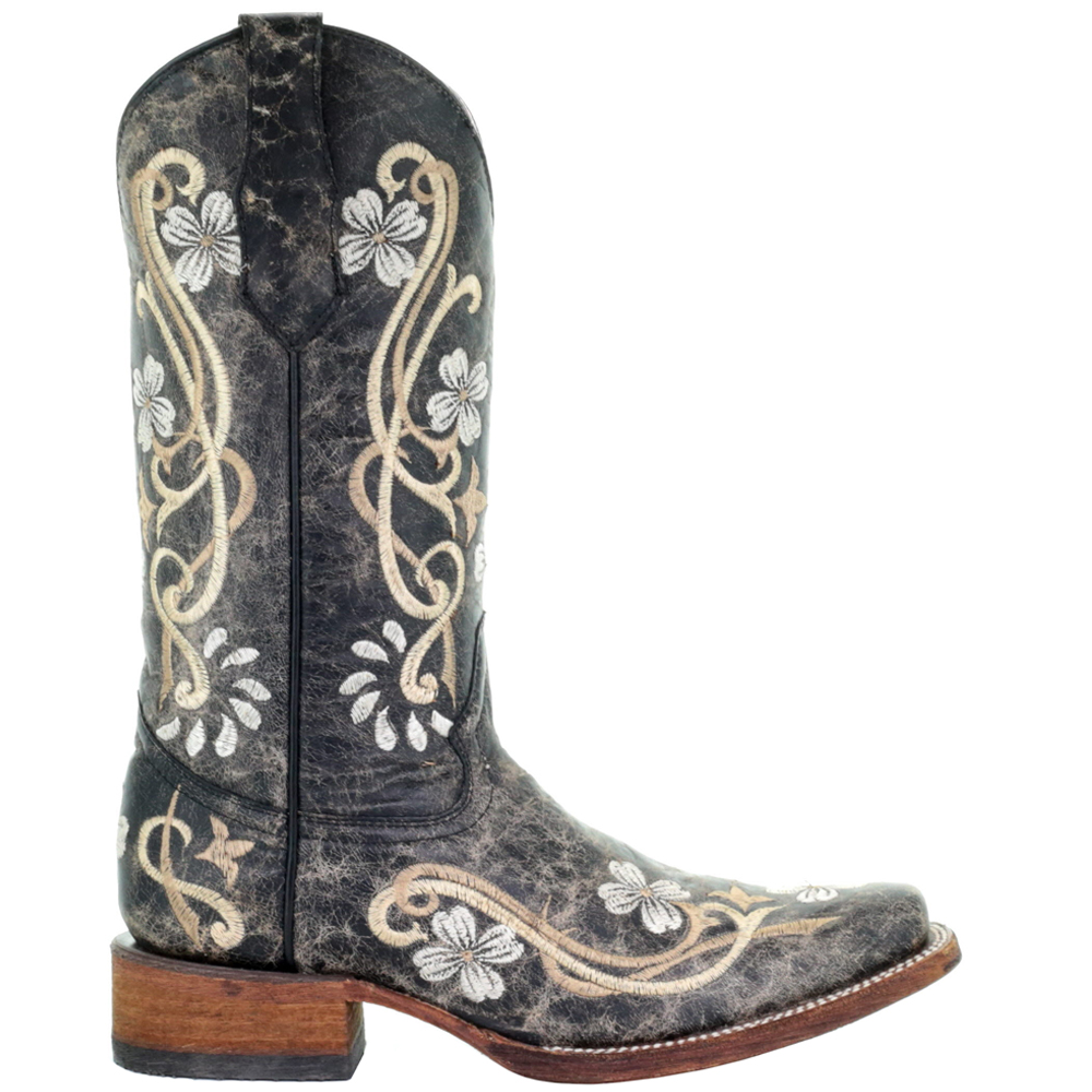CORRAL Womens Black - Multi Color Floral Embroidery Sq. To0E, Size: 9.5, Width: M (L5241-LD-M-9.5)