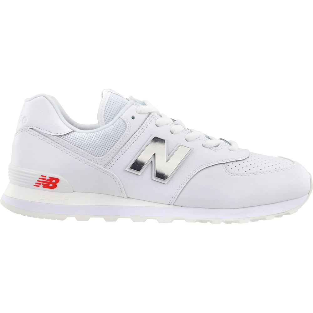 New Balance 574 Metallic Lace Up Athletic White Mens Lace Up Sneakers