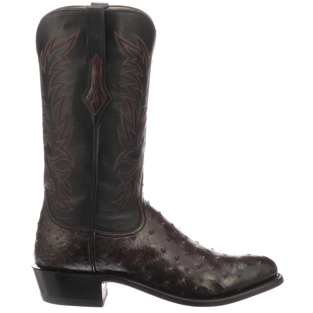 Lucchese Elgin Full Quill Ostrich Snip Toe Cowboy Boots Black Mens Cowboy Western