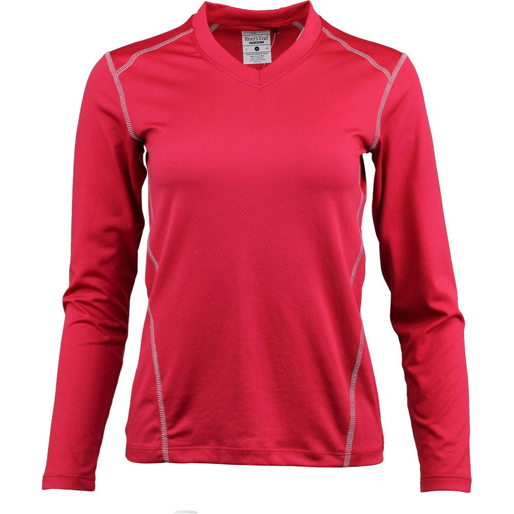 Page & Tuttle Women's Contrast Stitch V-Neck Long Sleeve Athletic T-Shirt