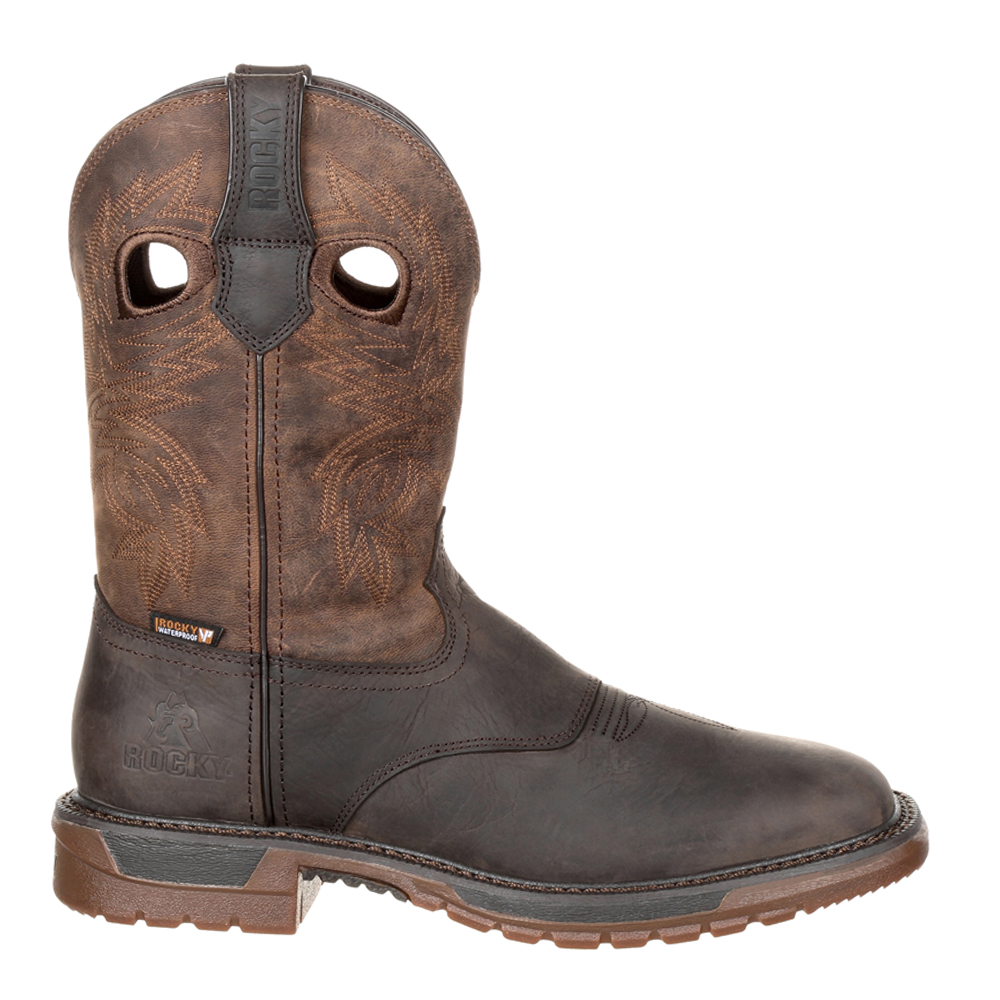 Rocky Original Ride FLX Waterproof Western Boots for Men - Dark Brown Crazy Horse