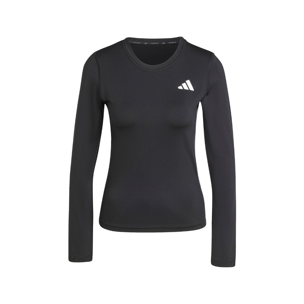 adidas Essentials Long Sleeve 3-Stripes Workout Top Black S - Womens Workout Long Sleeve Shirts