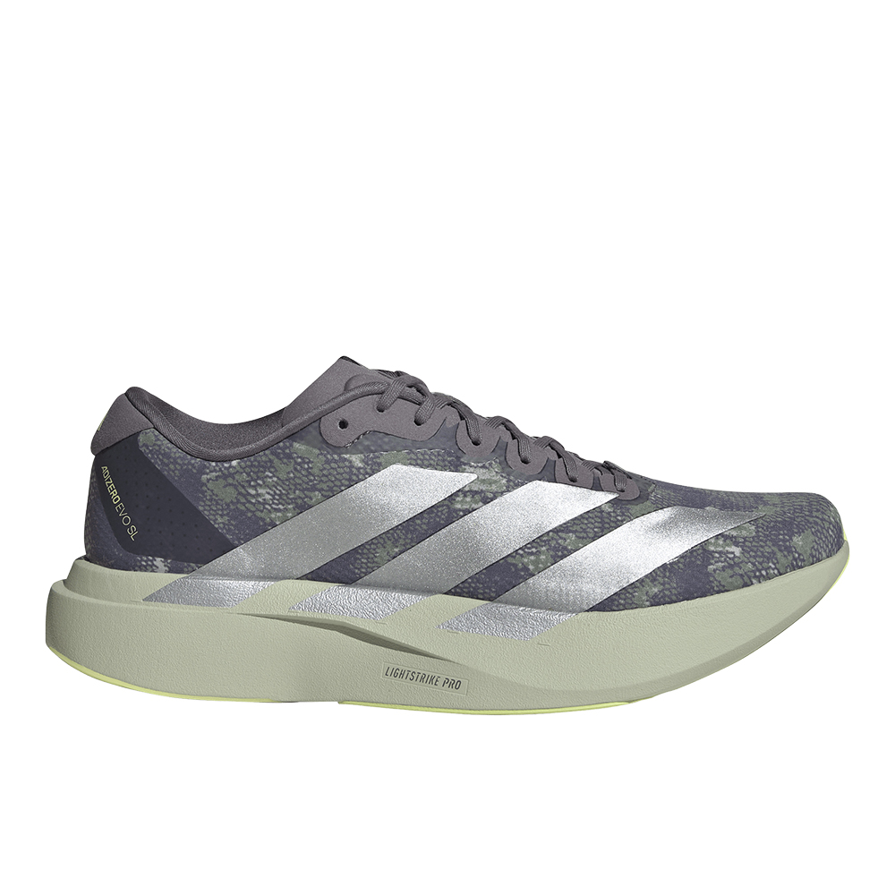 adidas Men's Adizero EVO SL Woven Running Shoes in Halo Green/Matte Silver/Semi Frozen Lemon Size: 9.0