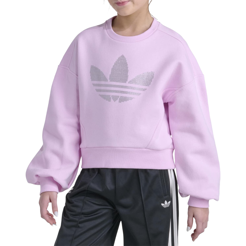 adidas Originals Girls' Glitter Trefoil Fleece Crew, Small, Orchid Fusion