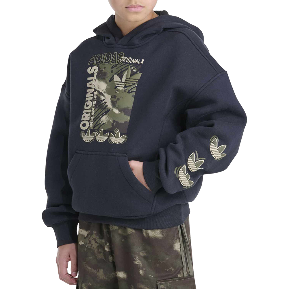 adidas Kids' Long Sleeve Camo Logo Fleece Hooded Pullover