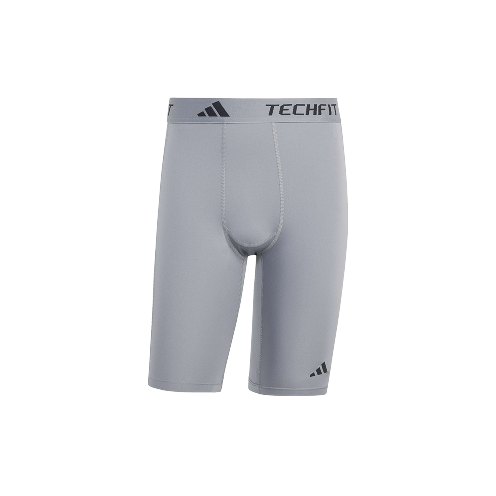 adidas Men's Tech-Fit Logo Compression Shorts - Gray