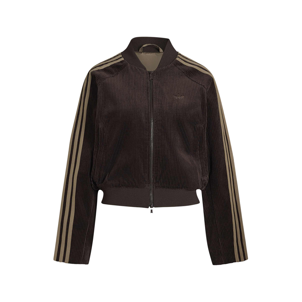 Adidas Women's Corduroy Cropped Track Jacket in Brown - Size Large