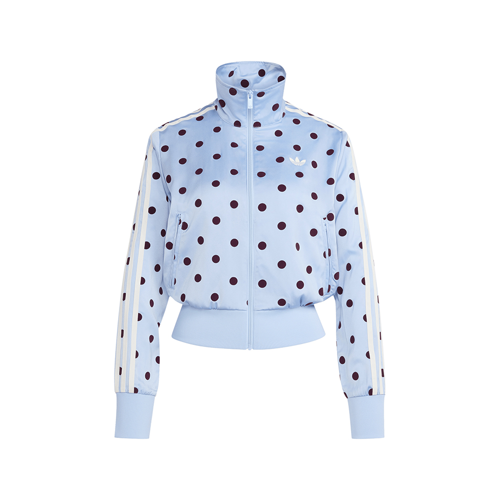 adidas Women's Originals Firebird Polka Dot Satin Track Jacket in Clear Sky Size: XS
