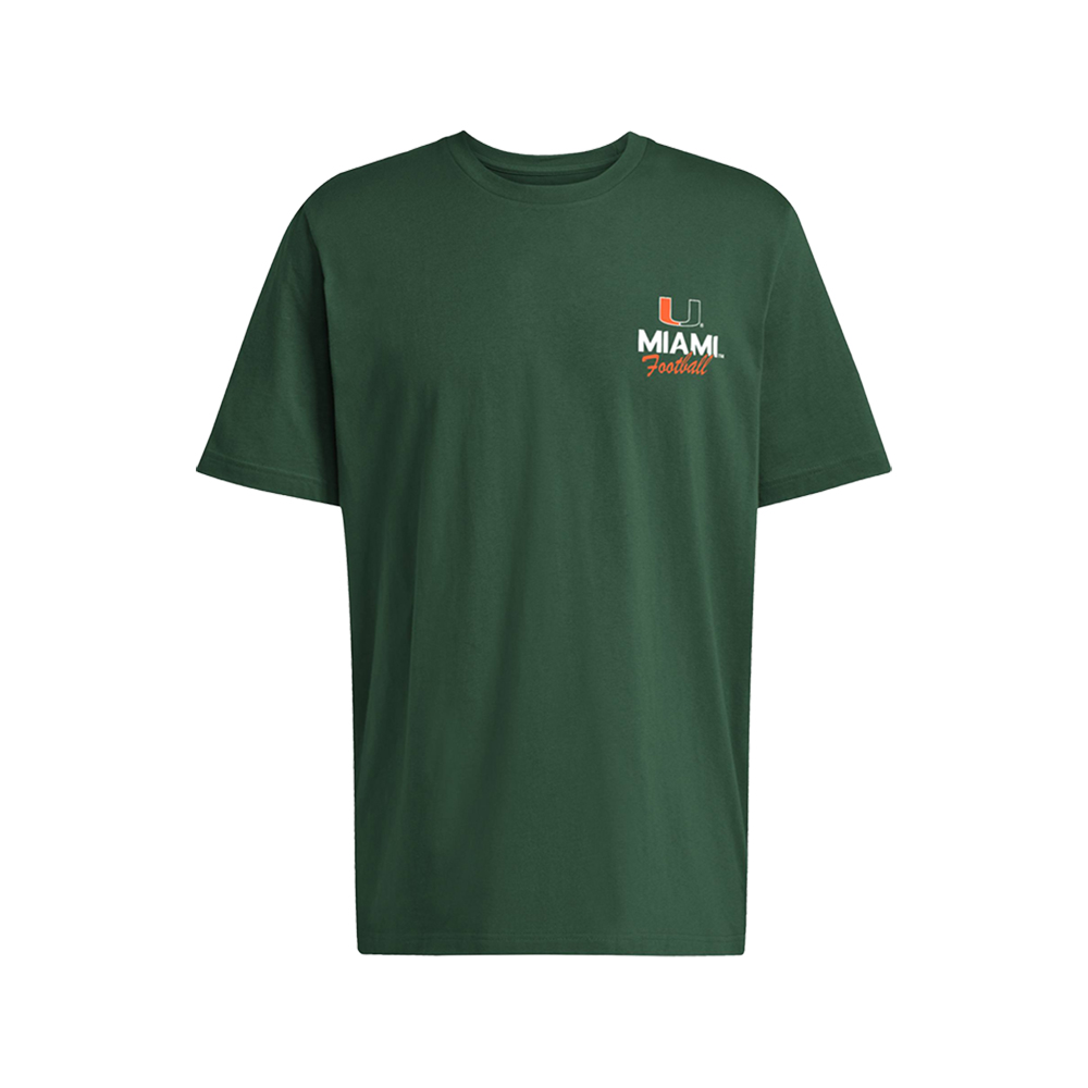 adidas Men's Green Miami Hurricanes Helmet Bird Fresh T-Shirt - Green