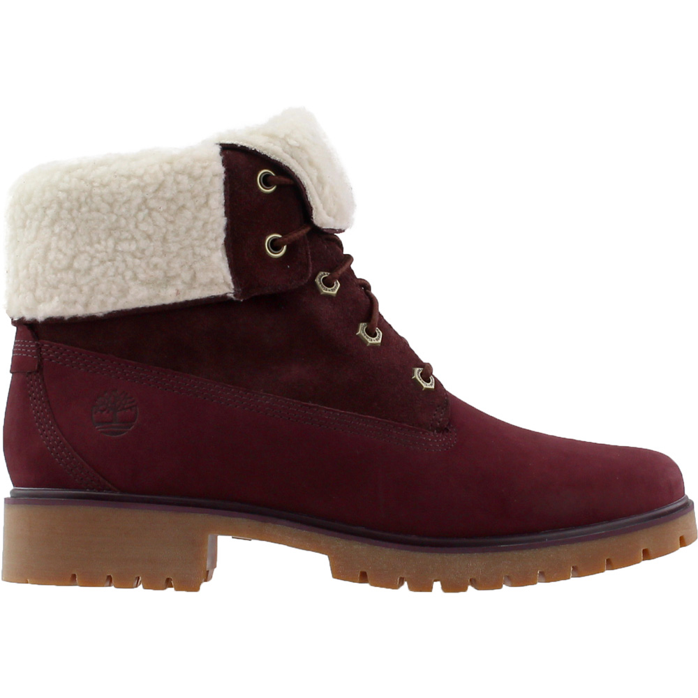 burgundy timberlands with fur