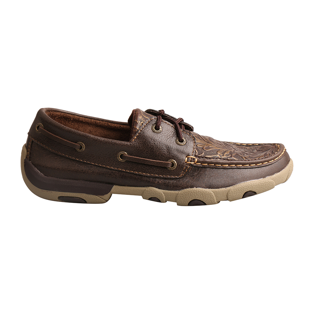 Twisted x Driving Moc Embossed Boat Shoes Flats- Brown- Womens