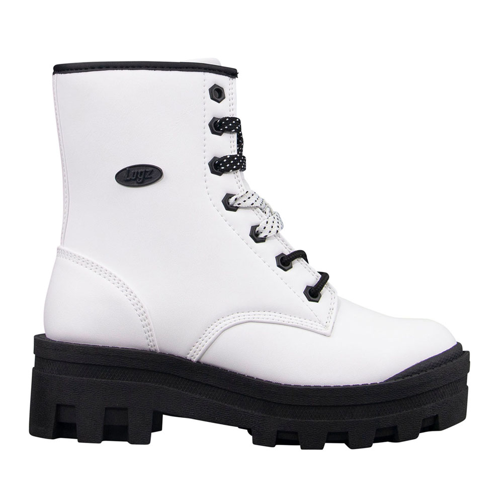 white and black combat boots