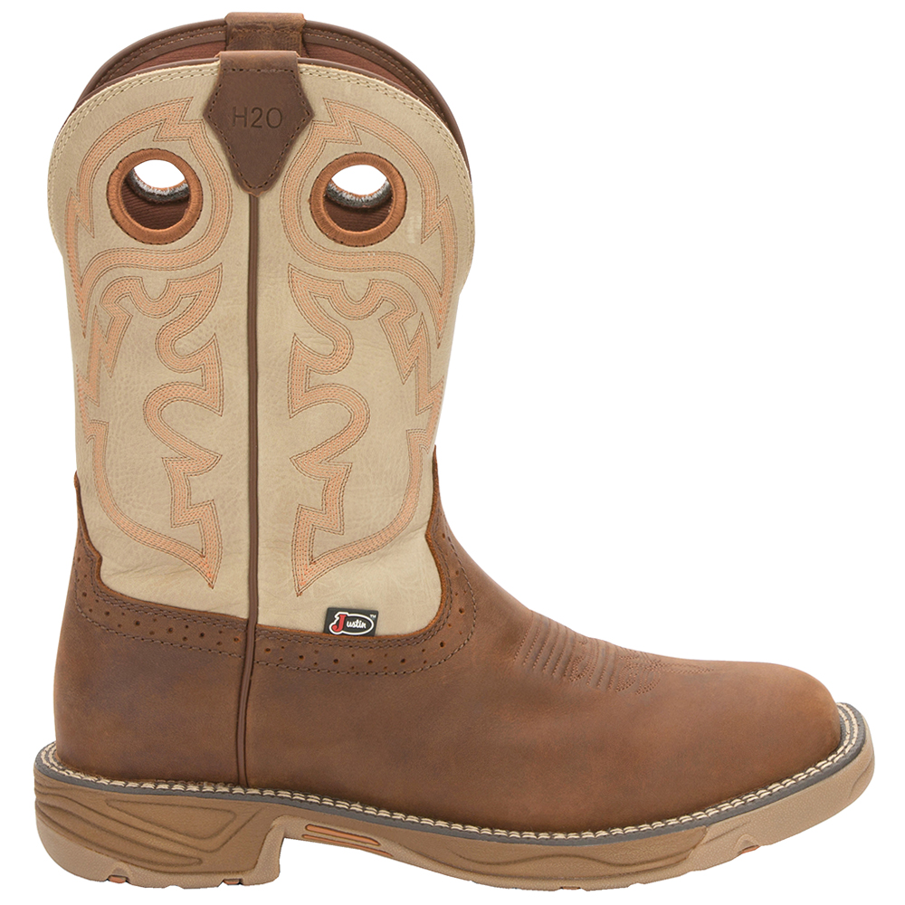 Justin Original Workboots Stampede Rush Composite Toe Eh Pull On Boots Brown Mens Western Work Safety