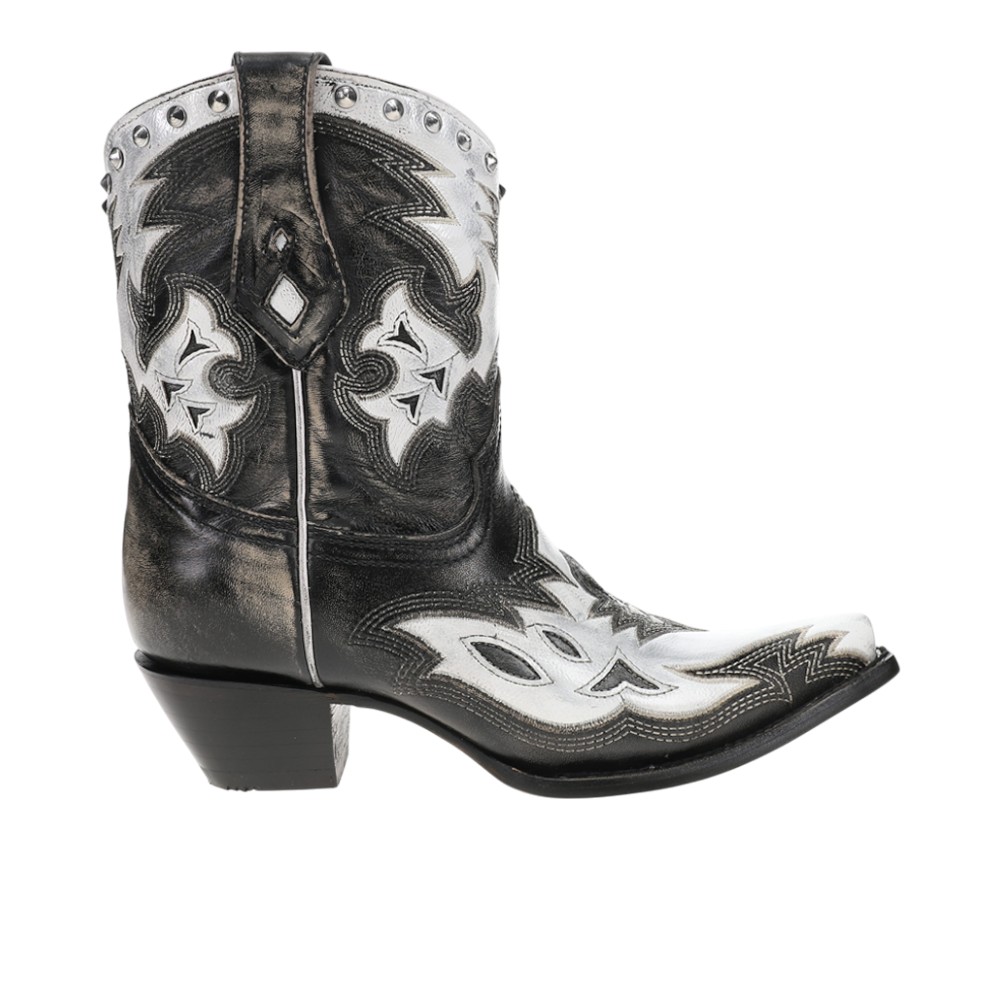 Corral Boots Laser Embroidered Studded Pull On Snip Toe Cowboy Booties