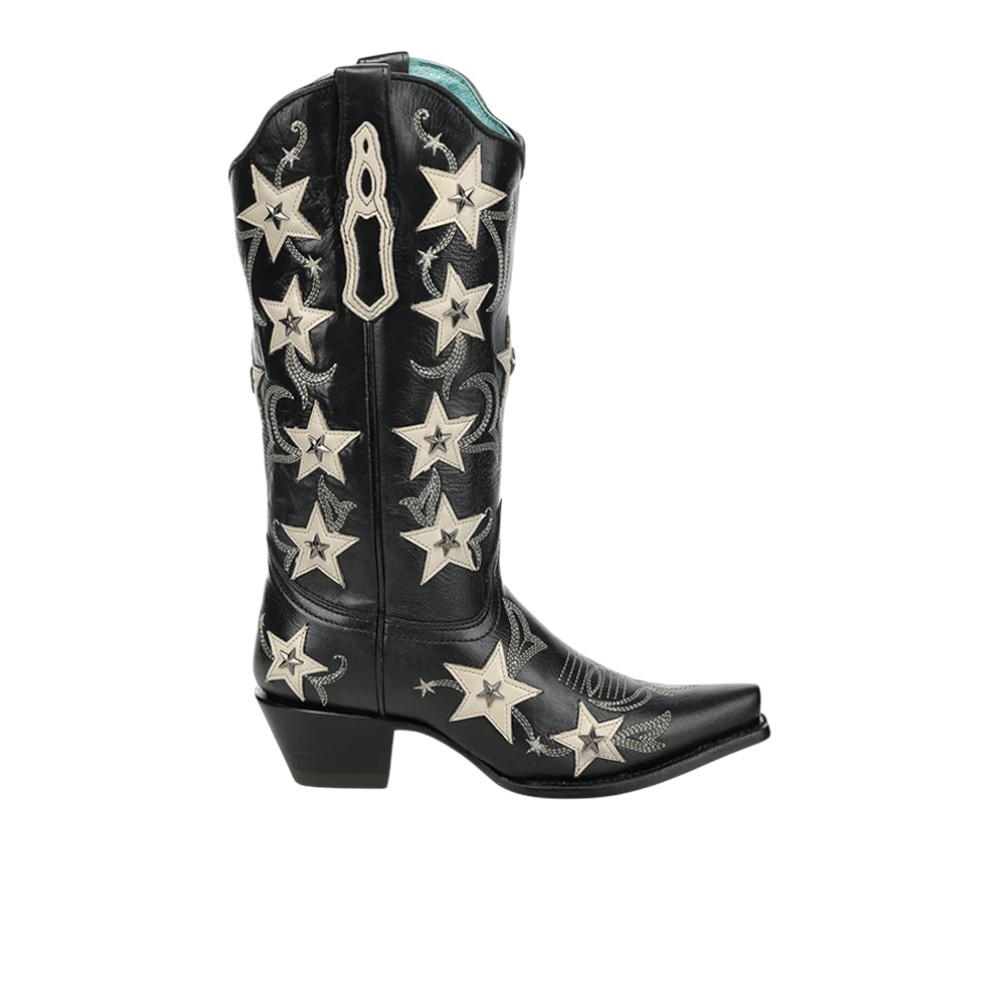 Corral Boots Embroidered Stars Overlay Studs Snip Toe Pull On Cowboy Boots