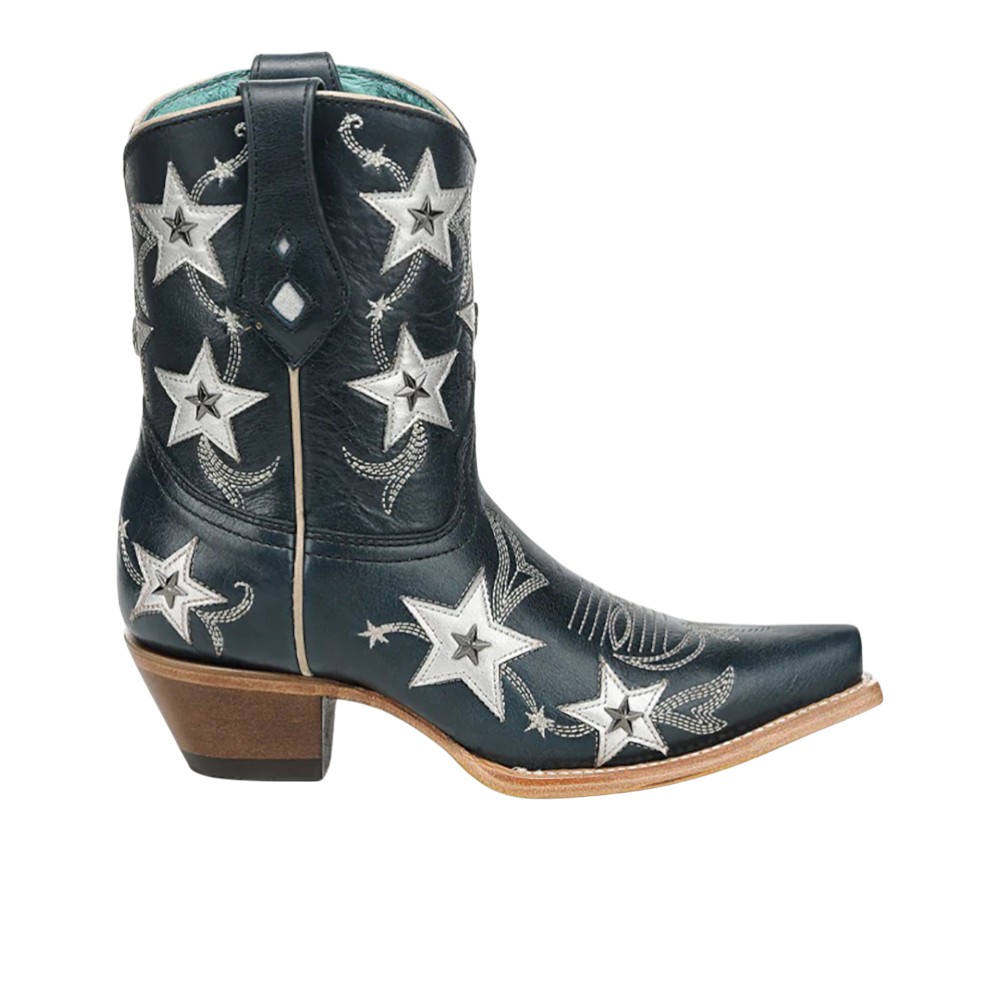 Corral Boots Embroidered Stars Overlay Studs Ankle Snip Toe Pull On Cowboy Booties
